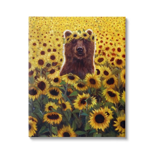 Stupell Industries Happy Bear Sunflower Field Canvas Wall Art